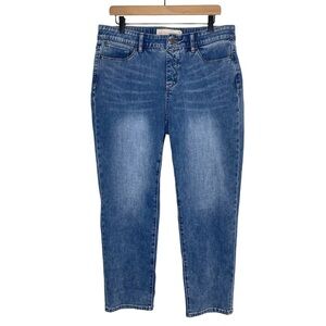 Soft Surroundings Jeans Womens Large PETITE High Rise Tapered Leg Stretch Blue